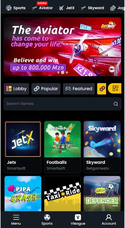 Bet Yetu casino mobile app screen