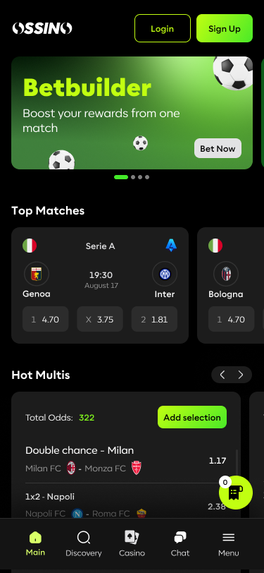 Ossino mobile app screen